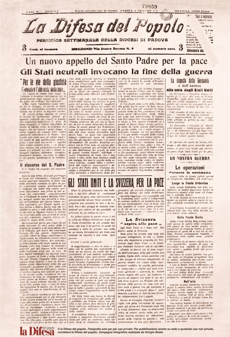 1 gennaio 1917: l'appello del papa per la pace