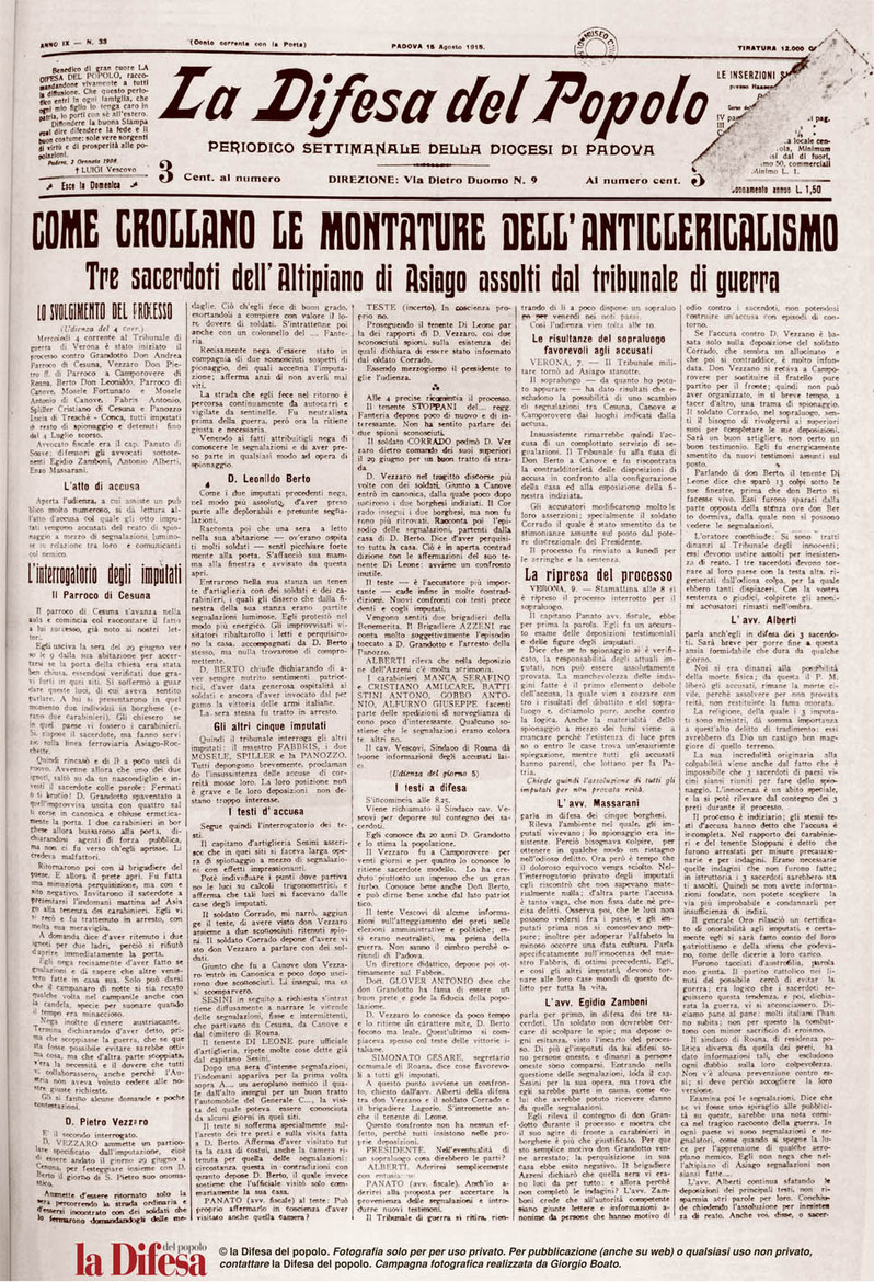 15 agosto 1915: crollano le accuse contro i preti