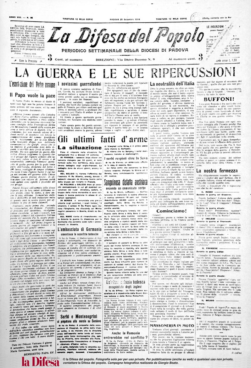 20 settembre 1914: l'appello di Benedetto XV per la pace