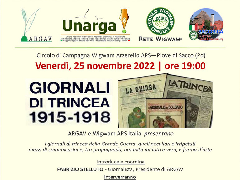 25 novembre 2022, al Wigwam Arzerello: Giornali di trincea 1915-18 con ARGAV 25 novembre 2022, al Wigwam Arzerello: Giornali di trincea 1915-18 con ARGAV