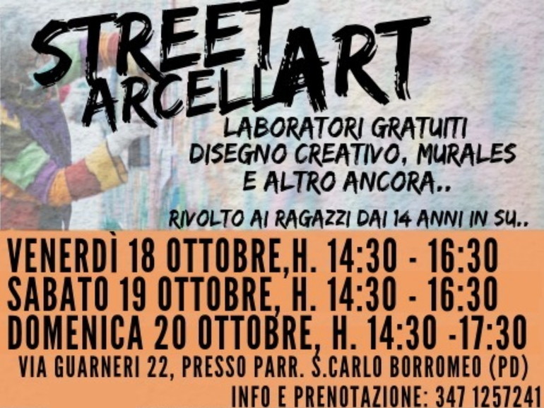 Street Arcellart: a San Carlo, da venerdì 18 a domenica 20 ottobre, laboratori artistici gratuiti per i ragazzi dai 14 anni in su