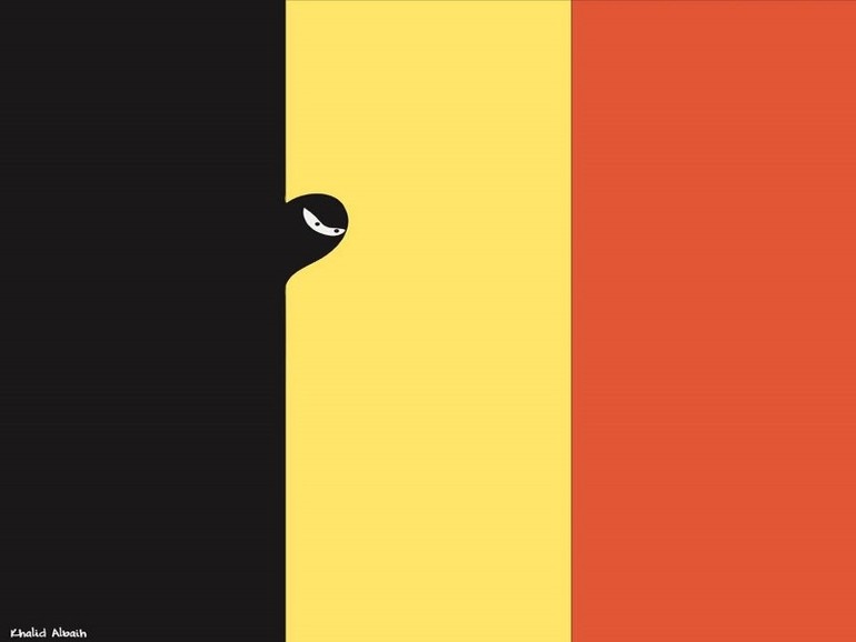 La vignetta di Khalid Albaih con la bandiera del Belgio