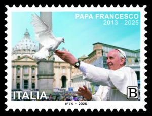 Una colomba della pace nel francobollo per papa Francesco