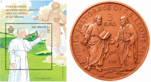 Visita di papa Leone a San Marino: francobollo e moneta commemorativa